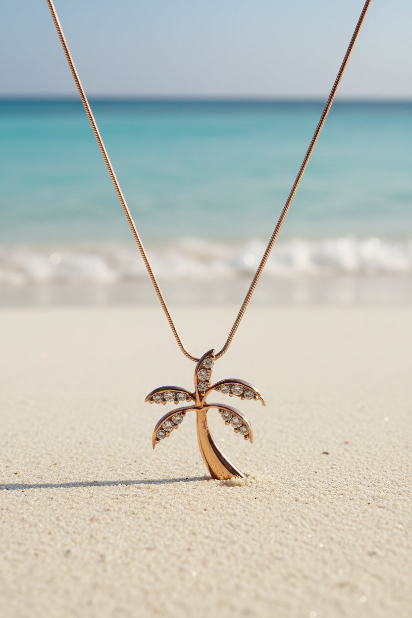 925 Sterling Silver Palm Tree in Rose Gold Finish