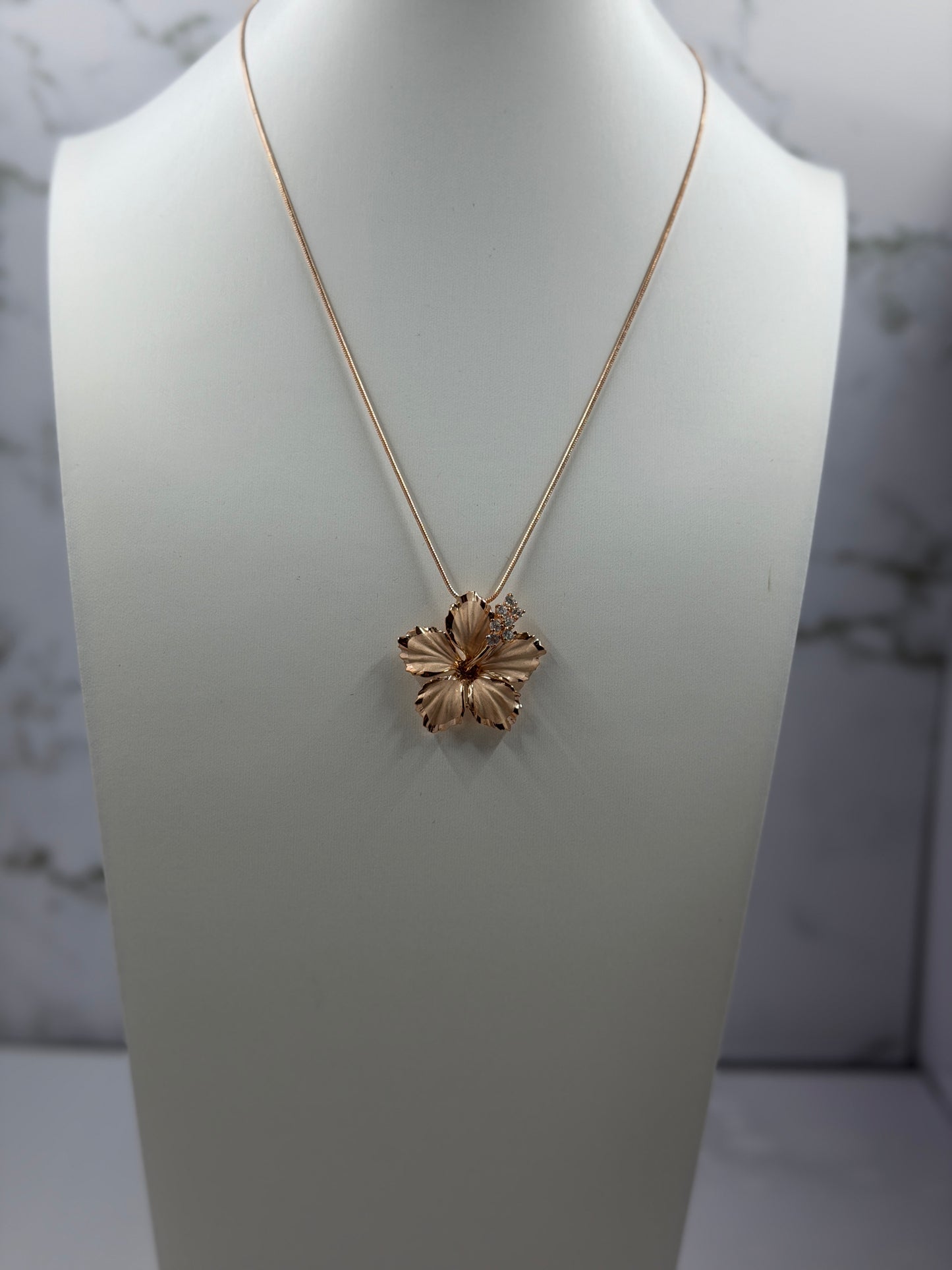Hawaiian Hibiscus Flower 925 Sterling Sliver in Rose Gold
