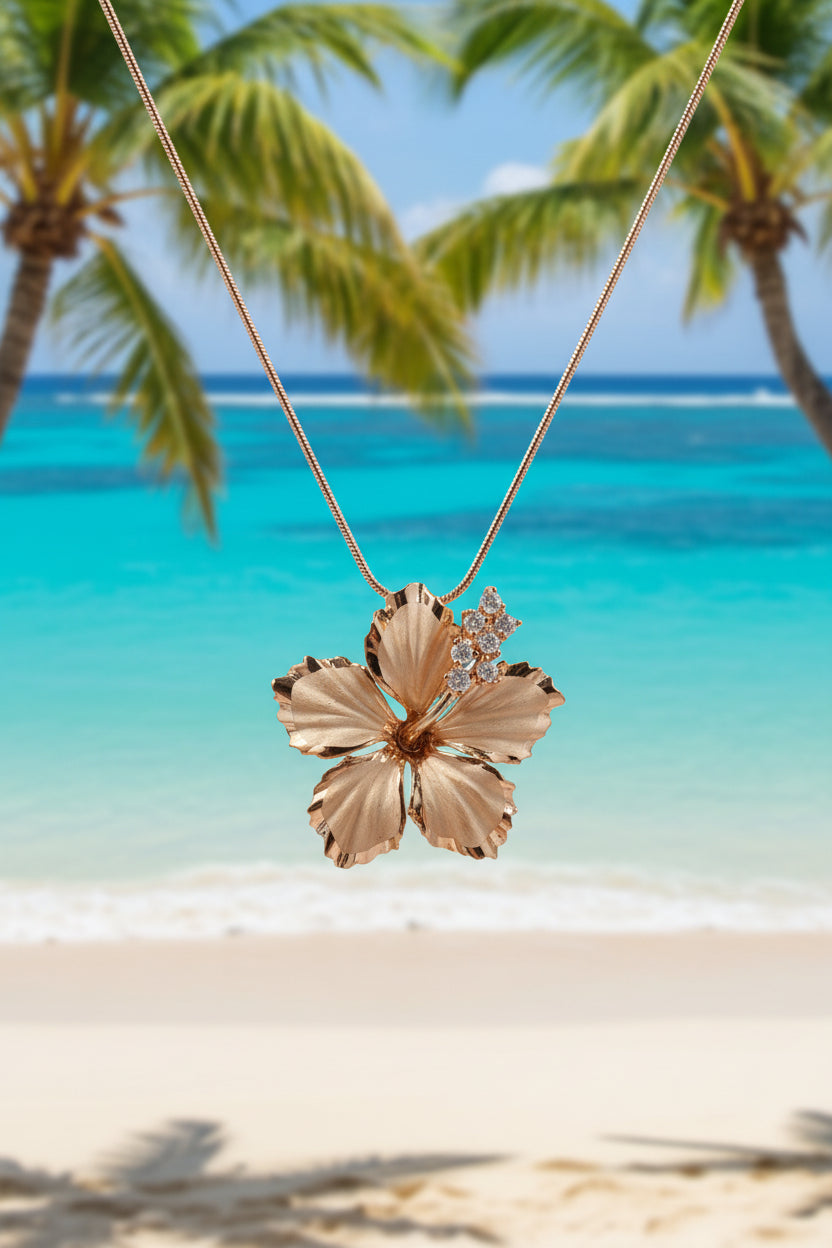 Hawaiian Hibiscus Flower 925 Sterling Sliver in Rose Gold