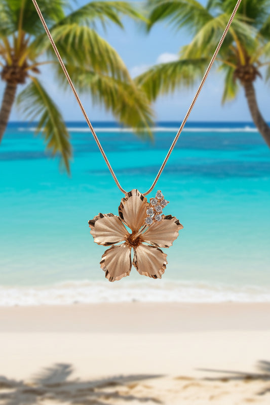 Hawaiian Hibiscus Flower 925 Sterling Sliver in Rose Gold