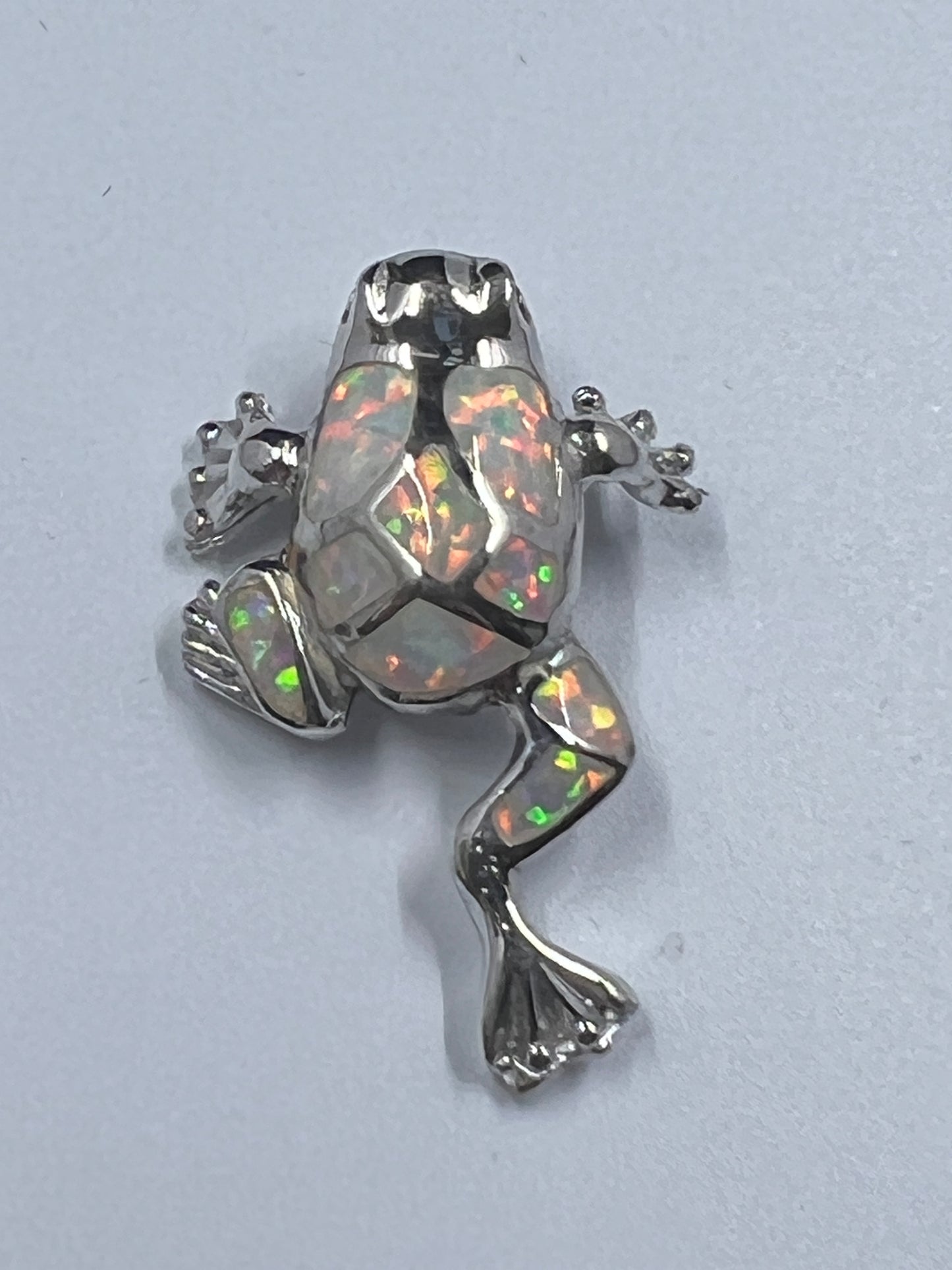 925 Sterling Silver White Mosaic Inlay Opal Lucky Frog Charm Pendant