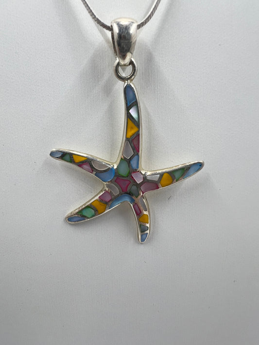 925 Sterling Silver Hawaiian Starfish synthetic opal pendant