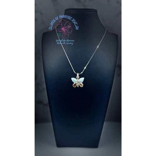 Larimar & Amber Butterfly Pendant