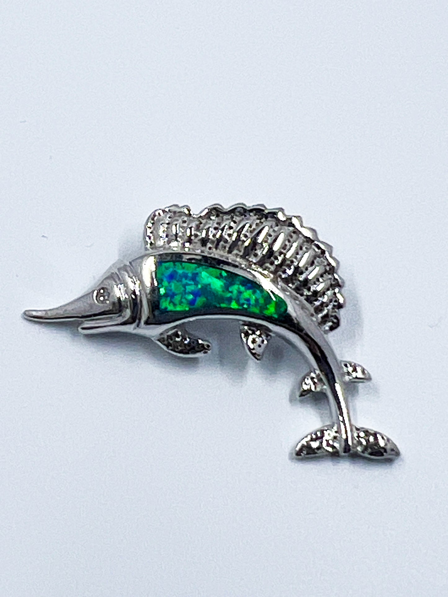 Synthetic Opal Sterling Silver SailFish Pendant