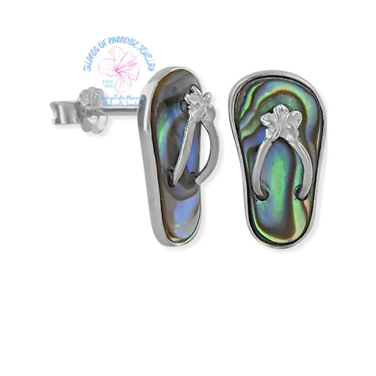 Sterling Silver Abalone Shell Slipper Flip Flop Earrings